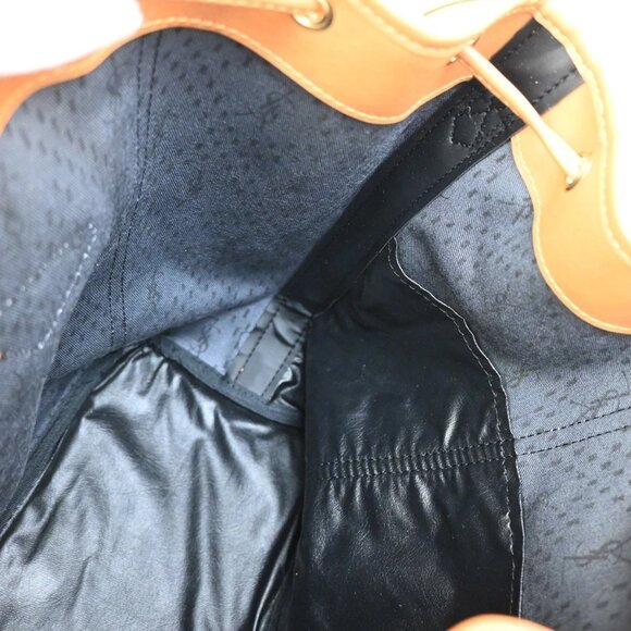 Saint Laurent YSL Logo Drawstring Shoulder Bag PVC Leather Navy Brown 38FC055 - Picture 12 of 16